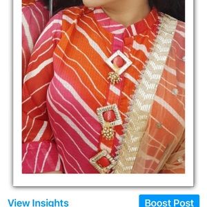 Kota lehriya long style party wear dress with dupata